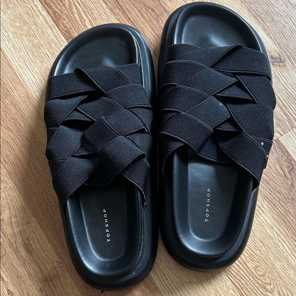 Topshop Black Woven Slide Sandals